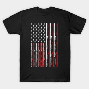 Fishing Rod American Flag Funny Fishing T-Shirt